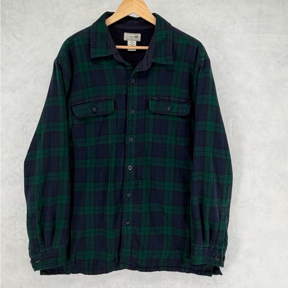 L.L. Bean Other - LL Bean Mens Fleece Lined Flannel Shirt Jacket Black Watch Plaid Green Large L